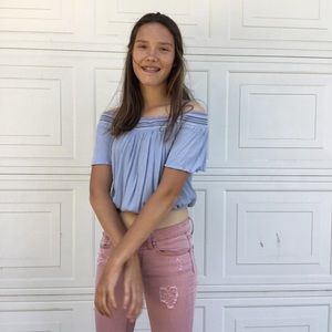 Off the shoulder Blue crop top